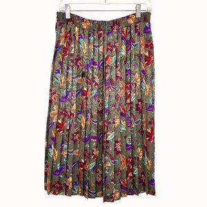 Vintage Floral Pleated Philippe Marques Midi Skirt Elastic Waistband Multicolor